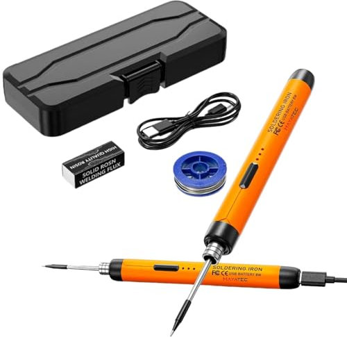 Portable USB Soldering Iron Kit - 8W Type C USB Rechargeable with Adjustable Temperature 80-450℃ - Craft Jewellery Welding & Solder Rework Station for On-The-Go Repair with Tips (Soldering KIT)