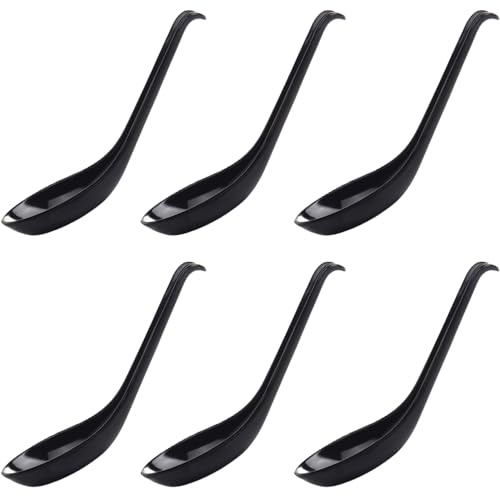 Lot de 6 cuillères à soupe chinoises en plastique pour restaurants, maison, hôtel, magasin alimentaire, polypropylène de qualité alimentaire, sans BPA, facile à nettoyer, passe au lave-vaisselle