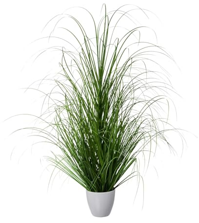 CREATIV green großer künstlicher Grasbusch 90cm im weißen Kunststofftopf I naturgetreues Dekogras im Topf weiß I Ziergras für Innen I hochwertige Dekopflanze I Sichtschutz Deko Kunstpflanze