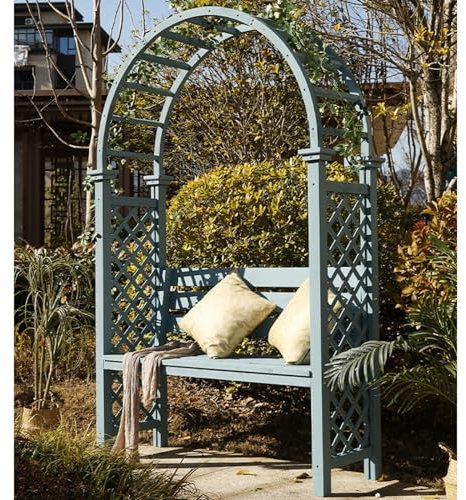 Banc de Jardin en Bois, Banc de Parc Extérieur, Design en Forme de Dôme, Arche de Jardin en Bois avec Banc, pour Vignes/Plantes Grimpantes, Parfait pour le Jardin et L'espace Extérieur(Color:Blue)