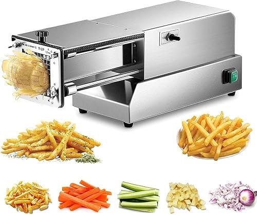 DSeenLeap Cortador de Patatas eléctrico, Cortador de Patatas Fritas, Cortador de Patatas de Acero Inoxidable con Hoja de 8/10/12 mm, para Uso Comercial y pepinos, Zanahorias, Batatas de 10 mm (12 mm)