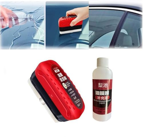Scheda per la pulizia del vetro dell'auto, rimozione della pellicola d'olio, spazzola per vetro per la pulizia della nebbia antipioggia per parabrezza, rivestimento in vetro (1 Set)