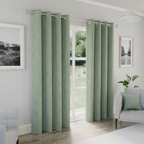 Enhanced Living Austin Sage Green Blackout Curtains for Living Room - 46x54 inch (117x137 cm) - Textured Linen Look Eyelet Curtains for Bedroom - 2 x Curtain Panels