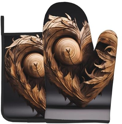 YYHWHJDE Set di 2 guanti da forno e presine in legno a forma di cuore, utilizzati per aprire i coperchi delle pentole in cucina e per trasportare piatti dal forno a microonde
