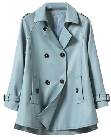 Damen-Jacke aus Schaffell, locker, lässig, zweireihig, Taschen, Lederjacke, Oberbekleidung, blau, 3XL