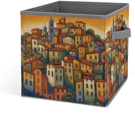 GFLFMXZW Urban Art Aufbewahrungskörbe im Querformat, Schrank-Organizer-System, faltbare Aufbewahrungswürfel mit Griffen, Spielzeugbox, Kleideraufbewahrungskorb, große Kapazität, Aufbewahrungsboxen für