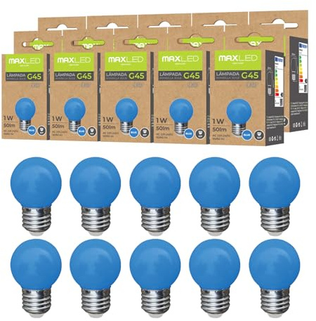 Maxled, Light is Led! Bunte Glühbirnen E27 Außenbereich 1W Farbige LED Glühbirne 50LM G45 Beleuchtung Birne Bunt Deko Leuchtmittel Birnenform für Außen Innen Hochzeit Weihnachten Party Bar 10er Pack