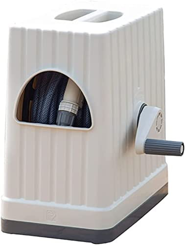 Garden Hose Reel Cart with Spray Gun and Storage Rack Small Portable Water Pipe Reel for Outdoor Watering and Irrigation Household Garden Storage Tool (White 15m)