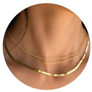 Senteria Gold Necklaces for Women Trendy 14KGold Chain Necklace Dainty Chunky Gold Choker Long Layered Necklace Set for Women 3Pcs