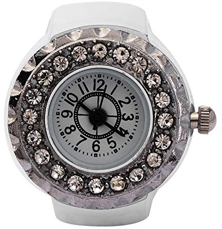 lvifloae Ringuhr, glänzender -Quarz für Damen, Weiß, Schwarz, Silber, rundes Zifferblatt, lässig, weiblich, Legierung, 24 mm, dehnbar, angenehm zu tragen