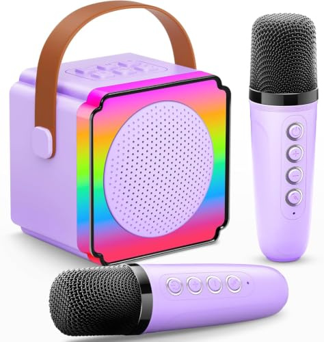 Gontence Karaoke Micrófono Inalámbrico Infantil, Regalo Juguetes para Niñas y Niños 3-15 Años, Karaoke con 2 Micrófonos, Luces LED y Efectos de Voz, Regalo Juguetes para Niñas 3-12 Años