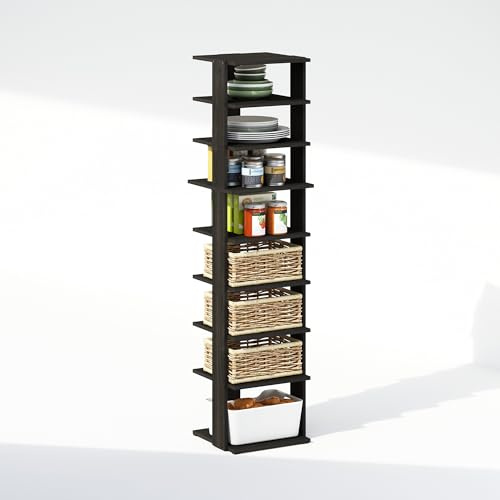 Furinno Turn-N-Tube Eckregal, 9-stöckiges Ausstellungsregal, vertikales Eckregal, platzsparende Organisation und Aufbewahrung, Eingang, Wohnzimmer, Schrank, Espresso