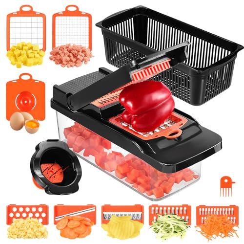 Faankiton Multifuncional Cortador de Verduras Ralladores de Cocina, Mandolina de Cocina Profesional, Mandolina de Verduras, Picador de Verduras, Ortadora de Verduras Acero Inoxidable (14 en 1)