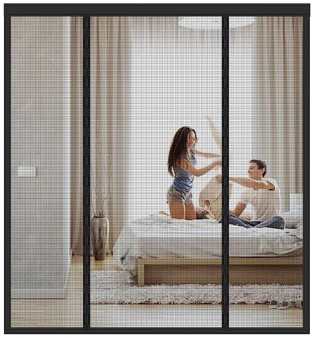 Magnetic Fly Screen Door, 220(55/110/55) 190cm New Double Opening Design, Heavy Duty Mesh, Self Sealing - Upgrade Enhanced Screen Mesh, Powerful Magnets, Full Frame Magic Tape Screen Door No Gap