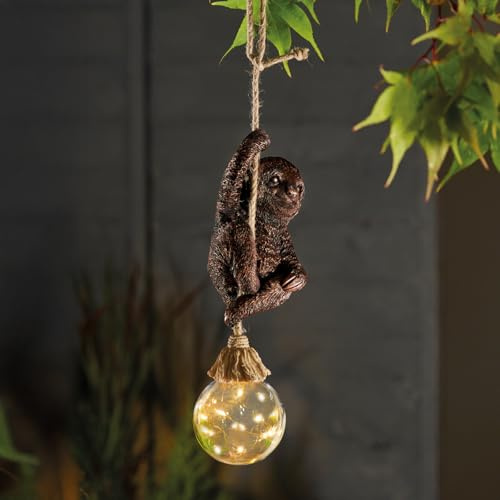 Festive Lights - 34cm Bronze Solar Hanging Garden Sloth Light with 12 Warm White LEDs - Outdoor Ornament, Weather-Resistant - IP44 Decorative Feature for Trees, Pergolas, Fences, Patios & Balconies