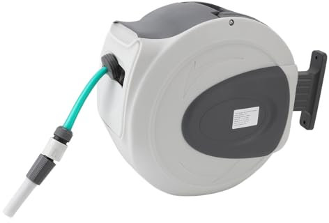 Automatic Retractable Garden Hose Reel 65.6ft Wall Mount, Swivel Bracket, 9 Pattern Nozzle, for Multi Directional Watering with Resistant Material