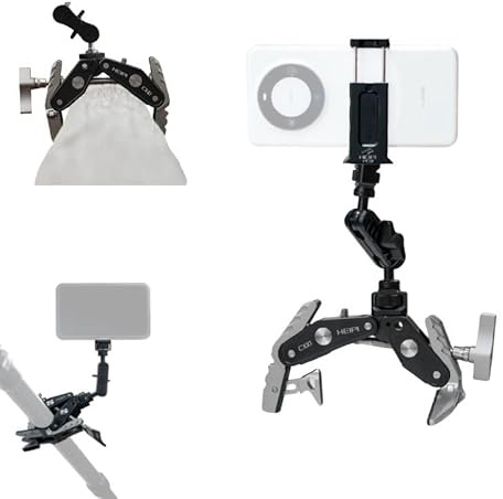 HEIPI C100 Super Clamp & MA175 Magic Arm & Phone Clip, Max Clamping 10cm | Klemm- und Ständer-Design Max. Klemmung: 10 cm. Dual Screw Mounts:0.6 cm-50.8 & 1cm-16 Kompatibel mit Telefon
