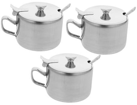 ABOOFAN 3juego Azucarero Inoxidable Con Asa y Tapa Para Cocina Contenedor Multiusos Para Azúcar Sal Especias y Dulces Diseño Vintage y Práctico
