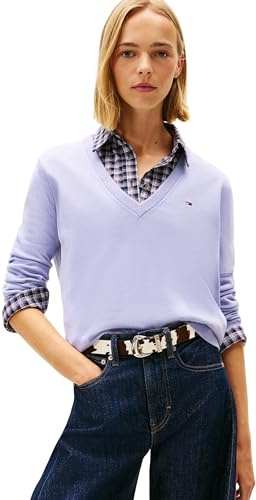 Tommy Jeans Jersey Mujer Essential con Cuello de Pico, Morado (Periwinkle Dusk), 1XL