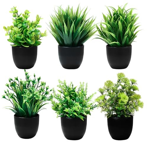 6 Pieces Artificial Plants Small Artificial Potted Plants Indoor Fake Plants Mini Artificial Plants Decorative Fake Seedlings for Home Bedroom Kitchen Office Decoration