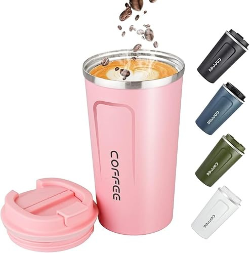 Maideduo Travel Mugs, Insulated Coffee Cup with Leakproof Lid - Reusable Cups Car Stainless Steel Thermal Mug for Hot and Cold Water Tea (Coffee Mug Pink)