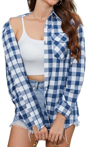 Stamain Chemise a Carreaux Femme Chemise à Boutons à Manches Longue Chemise à Carreaux pour Femmes Chemisier Country Top à Enrouler Décontracté Bureau Classique Fête avec Poches S-3XL