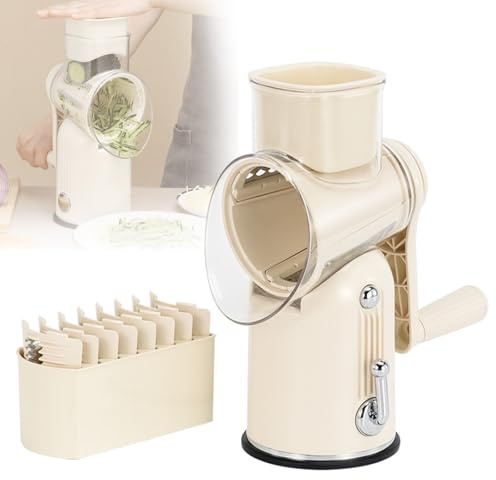Hand Crank Food Chopper, Rotary Grater, Rotary Cheese Grater with Handle, with 5 Group Stainless Blades, Easy to Clean, for Slicing, Grinding, Shredding (fine and Coarse)