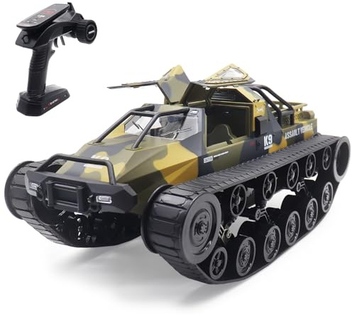 Mostop 1/12 Remote Control Crawler High Speed Tank Off-Road 4WD RC Car,2.4Ghz Remote Control Crawler Drift Tank with 2 Batteries,360°Rotating Drifting Army Armored Truck for Kids Adults
