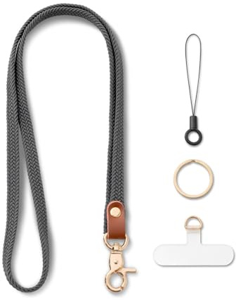 Schlüsselband zum Umhängen Schlüsselanhänger Lang Lanyard Grau | 48 cm Geflochten Elastisch Schlüsselkette Schlüsselbänder zum Umhängen Langer Lehrer Ausweishülle für Schlüssel Handy Lanyard