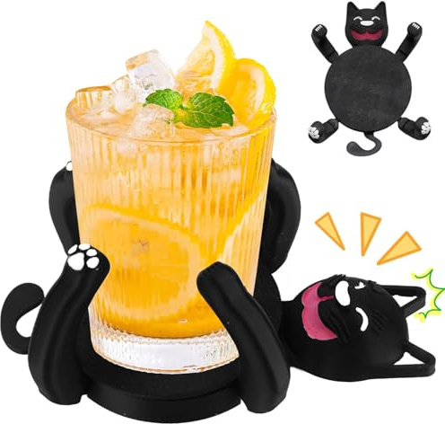 3D Print Cat Coasters, Cute Cats Coasters Hold the Cup, Cats Cup Holder with Funny Expression & Moving Limbs, Heat Resistant Coaster for Coffee Beer Home Bar (Cat)