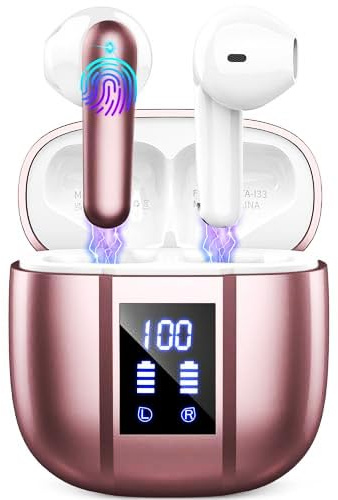 Auriculares Inalambricos Bluetooth, Auriculares Bluetooth 5.4 con 4 ENC Cancelacion Ruido HD Mic, 48H Estéreo HiFi Cascos Inalambricos Running IP7 Impermeable/Carga Rápida Tipo-C/Pantalla LED