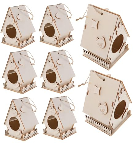 SUPVOX 8PCS Wooden Birdhouse Kit DIY Unfinished Paintable Bird Houses for Creative Learning and Outdoor Decoration Educational Craft for Boys