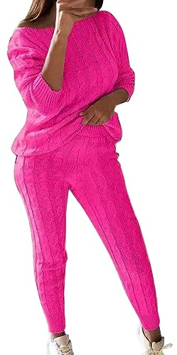 MJGkhiy Completo Tuta Donna Maglia Elegante Due Pezzi Lavorati Maglione Con Pantalone Largo Set Coordinato Invernale Morbida Completi Lana Calda Autunno Tute In Maglioni Inverno Loungewear