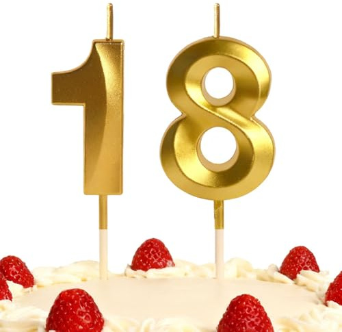 18th Birthday Candles Gold Number 18 Happy Birthday Candles Cake Topper Decorations for Children Birthday Party for 3D Designed Wedding Anniversary Party Wedding Anniversary Celebration Supply