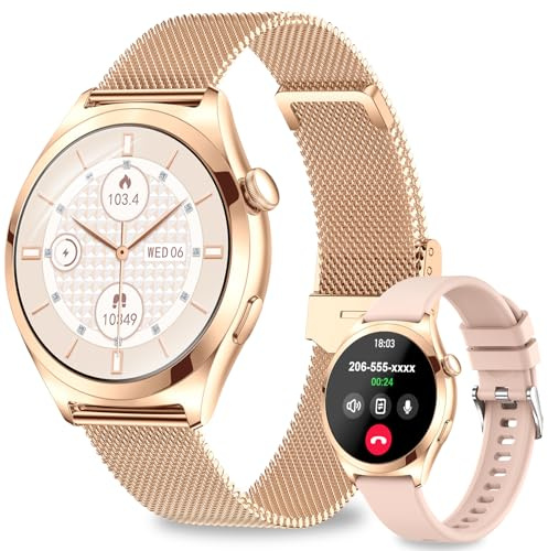 Smart Watches for Women, 1.27 HD Fitness Tracker (Answer/Make Calls), IP68 Waterproof Smartwatch with Heart Rate SpO2 Sleep Stress Monitor, 120+ Sports Modes Watch for Android & iPhone (Rose Gold)