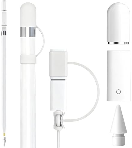 XRVRILE Set de Accesorios para Apple Pencil 1 Generación, Adaptador con Protección Antipérdida, Tapa Magnética, Punta de Repuesto