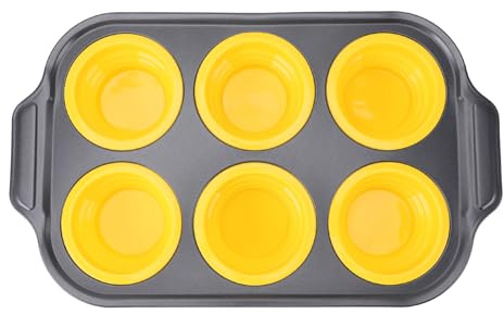QANYEGN Teglia per muffin in silicone, vassoio per torte, 6 teglie antiaderenti per cupcake per preparare muffin all', cupcake, quiche (Gialla)