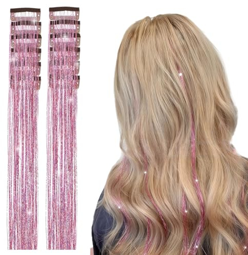 Collenatsy 12 extension per capelli con clip, 55 cm, ciocche colorate glitterate per capelli, set di extension sintetiche resistenti al calore (viola)
