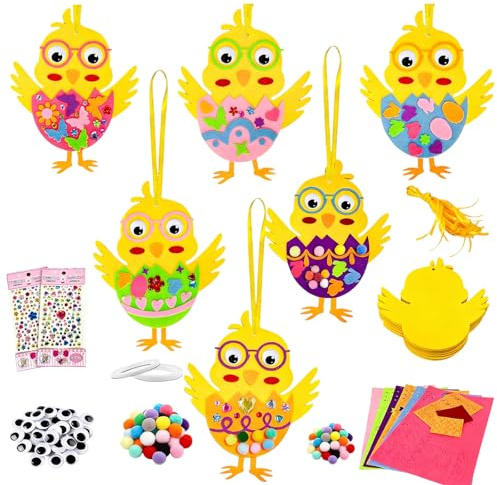 KbouZgxa Ostern Basteln Kinder, Oster Bastelset Kinder, DIY Filz Küken Anhänger, Kreatives Basteln Frühlingsdekoration, 12er Set für Motorik Entwicklung, Familientätigkeit, Kindergartenaktivitäten