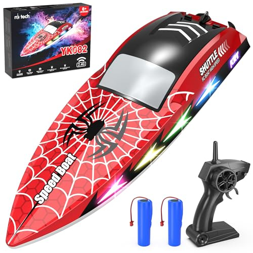 RC Boat for Kids with 7 LED Light Remote Control Boats 2.4Ghz for Pool Lake | Waterproof Demo Mode Low Battery/Out of Range Alarm,20KMH Two Batteries 40 Minutes Auto Paring Summer Toys & Gifts