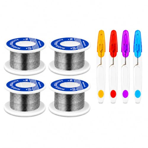 4PCS Solder Wire, 20 Gram Leaded Solder 4 Pack with Transparent Lid Cutters 4 Piece Set, Electronics Circuit Board Repairs, DIY Projects and Workshop Soldering Tasks