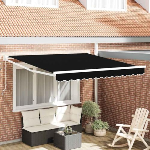 Ziaphsol Toldo extensible negro 300 x 250 x 165 cm, brazo articulado, manivela, toldo con protección UV, tela resistente a la intemperie, para terraza, balcón, jardín, privacidad y protección contra