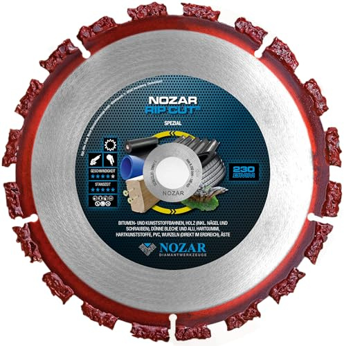 NOZAR Rip Cut Ø230 mm mit Bohrung 22,23 mm (6702164) Hartmetall-Trennscheibe für Holz inkl. Nägel, Hartholz, Dachpappe, Bitumenbahnen, Gummi, Kunststoff & dünne Bleche
