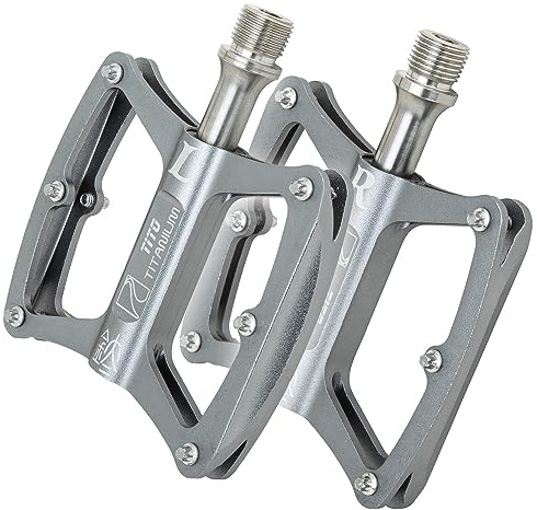 TiTo Titanium Pedales para Bicicletas Ultraligero Antideslizante Bike Flat Pedals con Pedales de Aleación de Aluminio y Ejes de Titanio para Montaña de Carreras Bicicletas(Titanio)