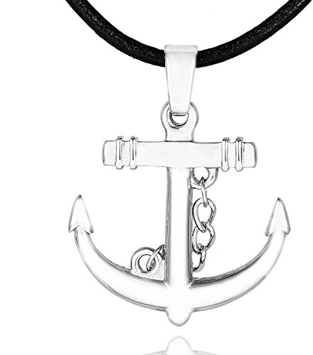 DonDon Herren Lederkette Leder Halskette 50 cm mit Edelstahl Anhänger Drache Thor Hammer Anker Totenkopf Löwe Tribal und vielen weiteren