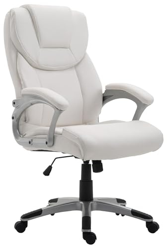 CLP Bürostuhl ergonomisch Texas, Modern drehbar und höhenverstellbar, mit Kippfunktion und Armlehnen, Chromgestell, Kunstleder, Farbe:weiß