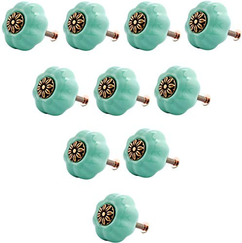 Creatwls Möbelgriff Türknauf Schrankgriff Schrankknopf Möbelknauf Porzellan/Keramik Knauf & Griff Runder Klappschrank Möbel Knopf - 10pcs, Grün