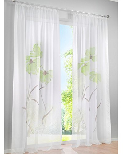 SIMPVALE 2 stücks Gardinenschal Gardine Print Blumen Vorhang für Wohnzimmer Schlafzimmer Gleitschienenvorhang Breite 150cm (Grün, Höhe 245cm)