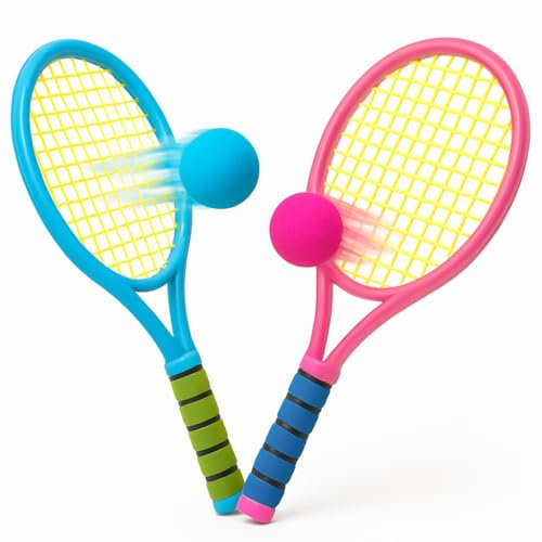 Coolbitz kids Tennis Set with 2 Rackets and 2 Balls Garden Tennis Set for Family Outdoor Game, Light Weight and Smooth Edges, Travel Friendly Kids Sports Game set for Children 3+
