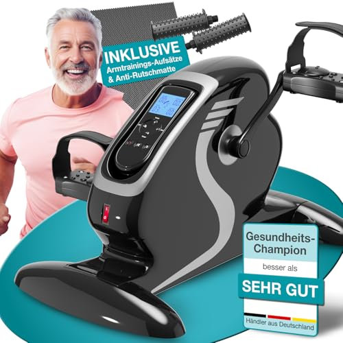 ELONEO 2in1 Arm- und Beintrainer mini Bike Pedaltrainer mit Motor, inkl. Trainingsdisplay, Massage-Handgriffe Anti-Rutschmatte, ideal für Senioren, Mini Heimtrainer schwarz